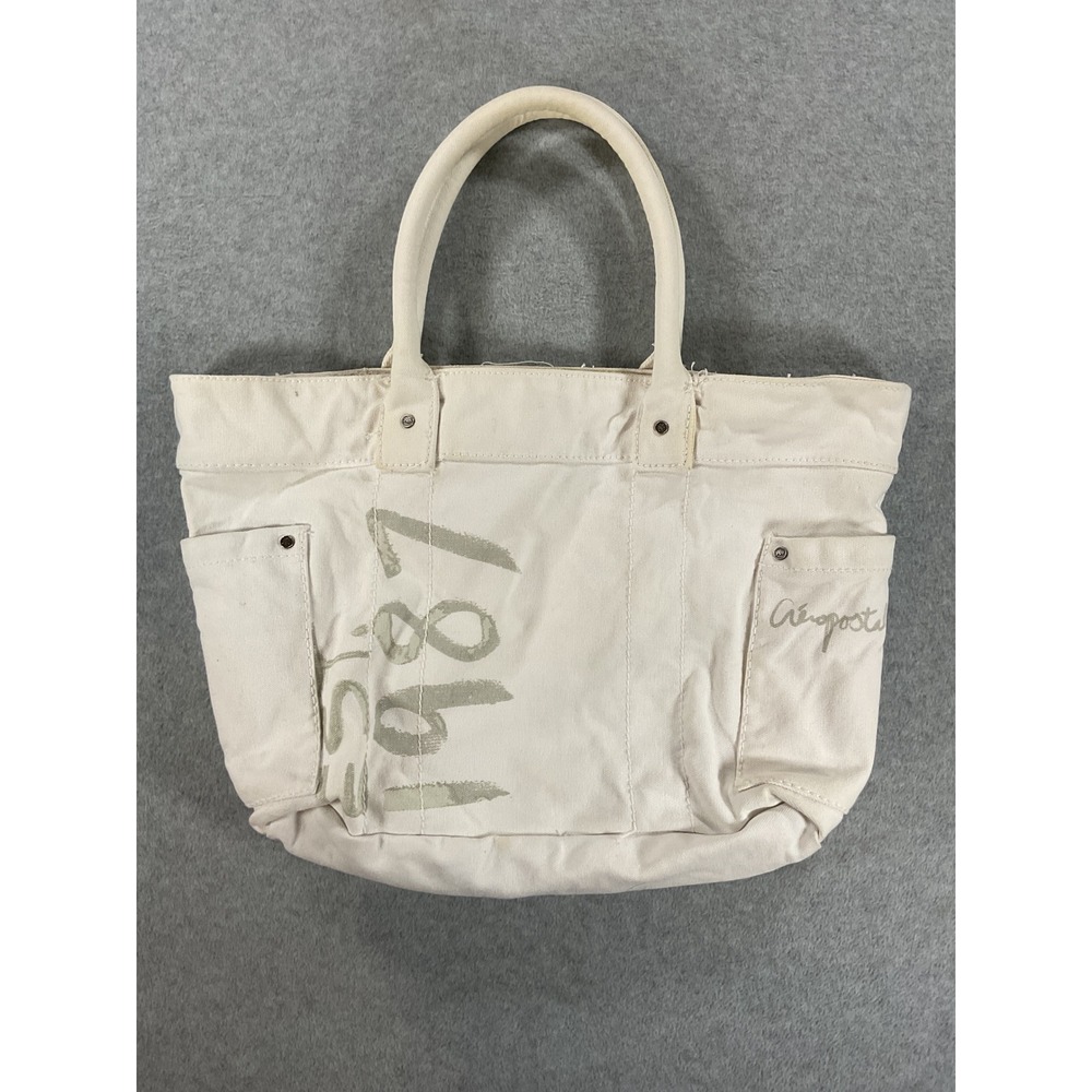 Aeropostale Canvas Tote Bag Cream Off White Est 1987 Graphic Large Shopper Bag